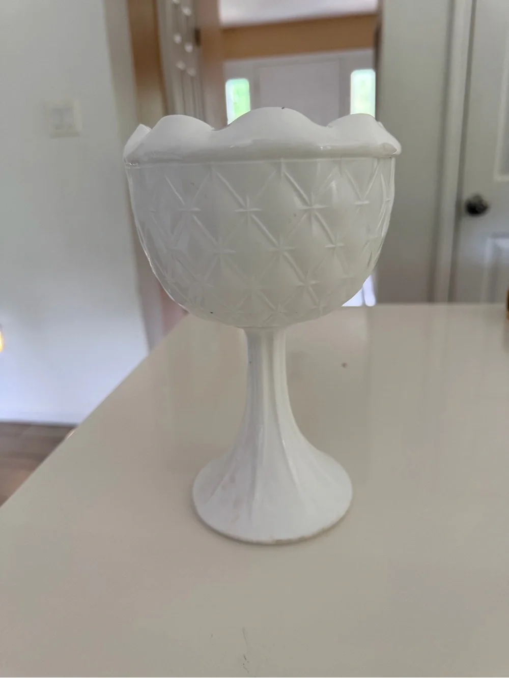 White Milk Glass Compote Pedestal Bowl